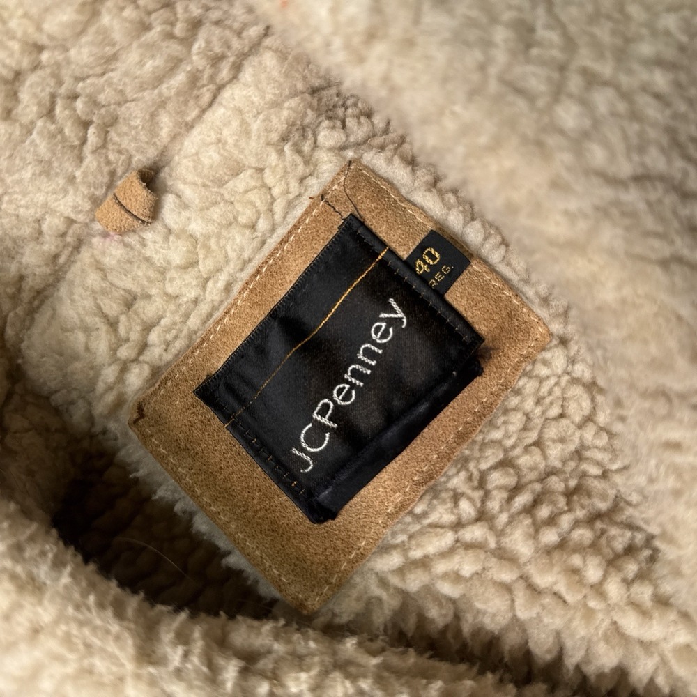 VTG JCPenney Jacket Men 40 Brown Suede Leather Trucker Sherpa Yellowstone 70s - Picture 9 of 13